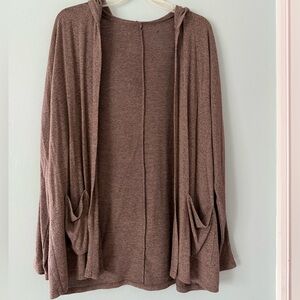 Lush Hooded Open-Front Cardigan in Mauve Brown